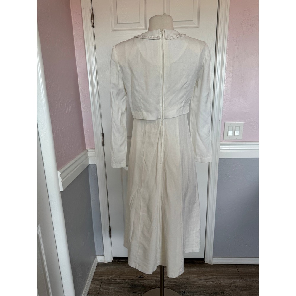 karin stevens White Long Sleeve Midi Dress Soutache Embroidery Collar Bolero 6P - Picture 6 of 16